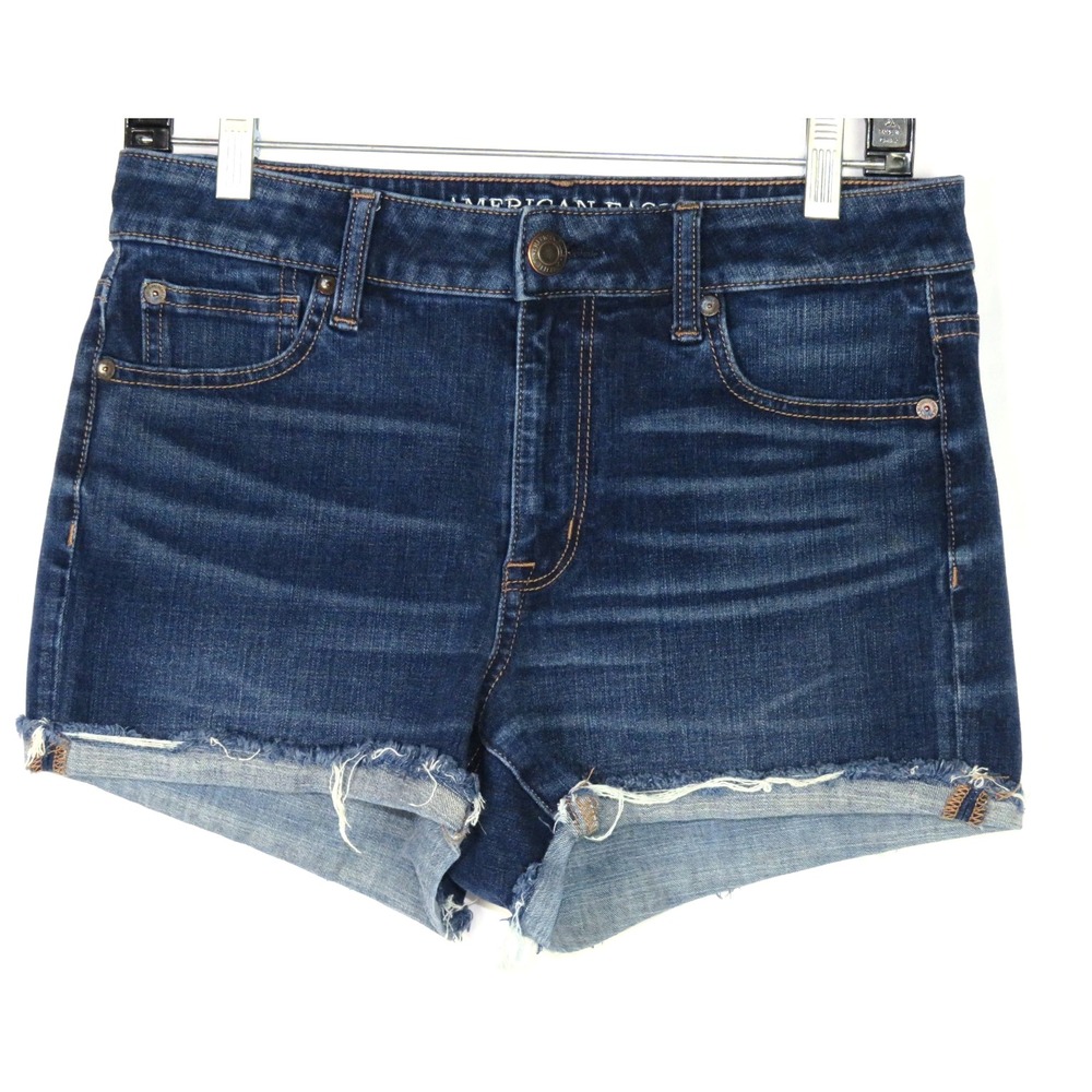 American‎ Eagle Super Stretch Dark Wash Hi-Rise Shortie Denim Shorts Women's 8